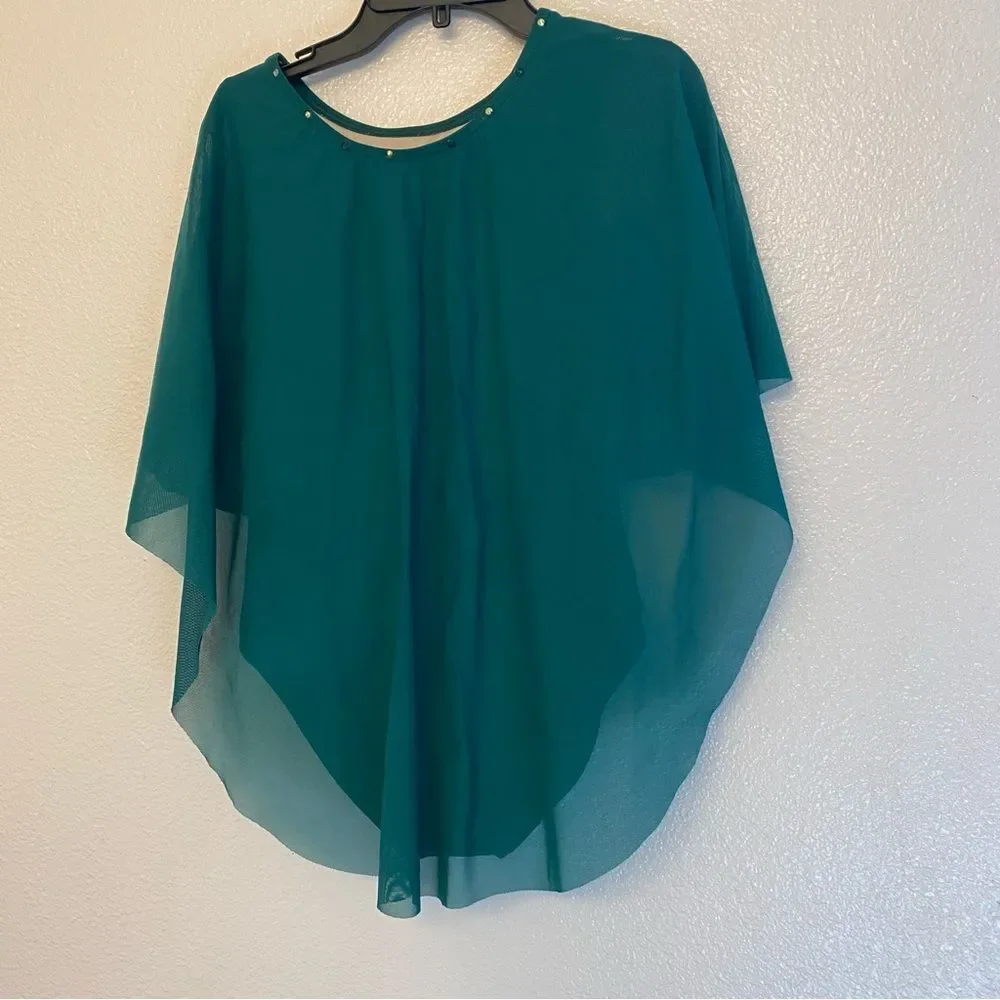 WEISSMAN Elite solo Dance Costume green Mesh Draped Cape Leotard SM12293 LC